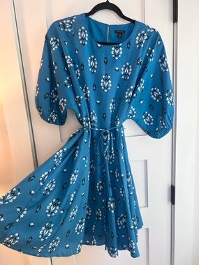 Ann Taylor Blue Floral Tie Waist Dress